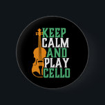 Keep Calm and Play Cello Funny Cellist Musician 6 Cm Round Badge<br><div class="desc">Vintage retro orchestra music fan design for those playing string musical instrument in a music band or symphony. Cool classical music lover merchandise for cellist, musician and artist. Perfect for cello music teacher, orchestra fan and those who love to play cello or just love music. Great souvenir, Christmas gift and...</div>
