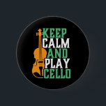 Keep Calm and Play Cello Funny Cellist Musician 6 Cm Round Badge<br><div class="desc">Vintage retro orchestra music fan design for those playing string musical instrument in a music band or symphony. Cool classical music lover merchandise for cellist, musician and artist. Perfect for cello music teacher, orchestra fan and those who love to play cello or just love music. Great souvenir, Christmas gift and...</div>