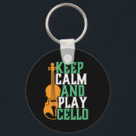 Keep Calm and Play Cello Funny Cellist Musician Key Ring<br><div class="desc">Vintage retro orchestra music fan design for those playing string musical instrument in a music band or symphony. Cool classical music lover merchandise for cellist, musician and artist. Perfect for cello music teacher, orchestra fan and those who love to play cello or just love music. Great souvenir, Christmas gift and...</div>