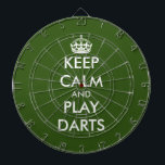 Keep calm and play darts funny green dartboard<br><div class="desc">Keep calm and play darts funny green dartboard. Personalise this dart board with your own funny meme. Trendy wall decor ideas for home,  pub,  car,  cafe,  restaurant,  man cave,  office and other places to relax. Modern typography template with crown. Green or custom background colour.</div>
