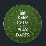 Keep calm and play darts funny green dartboard<br><div class="desc">Keep calm and play darts funny green dartboard. Personalise this dart board with your own funny meme. Trendy wall decor ideas for home,  pub,  car,  cafe,  restaurant,  man cave,  office and other places to relax. Modern typography template with crown. Green or custom background colour.</div>