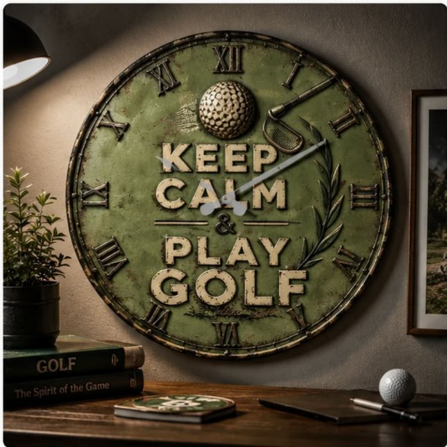 Keep Calm and Play Golf Golfer Gift  Large Clock (Creator Uploaded)
