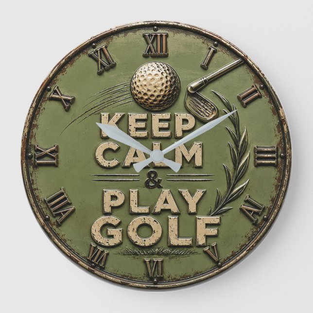 Keep Calm and Play Golf Golfer Gift  Large Clock (Front)