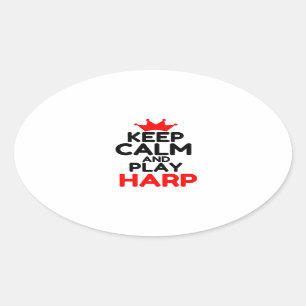 KEEP CALM AND PLAY HARP OVAL STICKER
