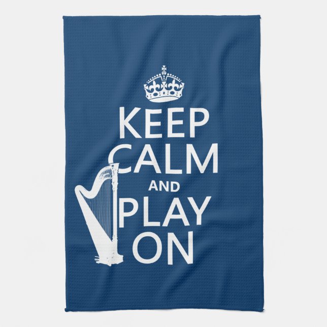 Keep Calm and Play On (harp)(any colour) Tea Towel (Vertical)