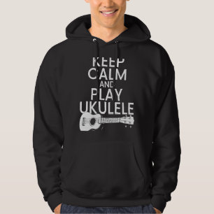 Keep Calm and Play Ukulele Music Pun Hoodie