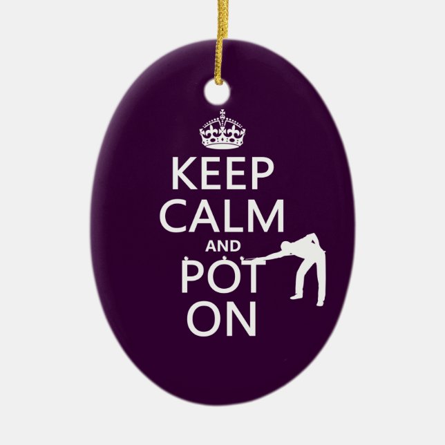 Keep Calm and Pot On (Snooker/Pool) Ceramic Tree Decoration (Front)