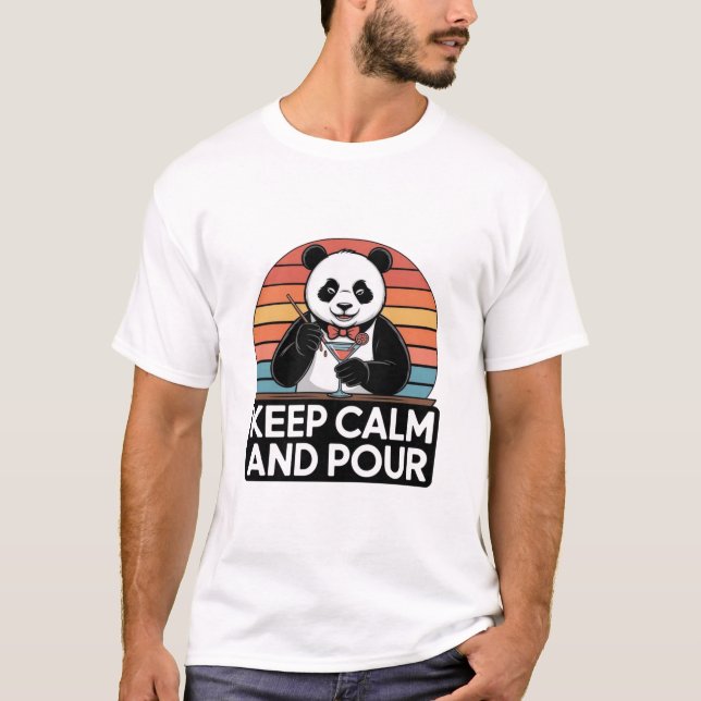 Keep Calm and Pour On Panda Bartender Shirt (Front)