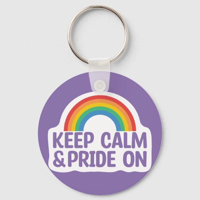 Keep Calm And Pride On | Gay Pride Month Key Ring (Front)