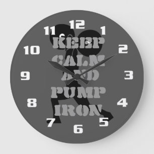 Keep Calm and Pump iron Gym and Fitness Large Clock