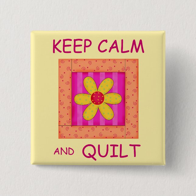 Keep Calm and Quilt Applique Flower Block 15 Cm Square Badge (Front)