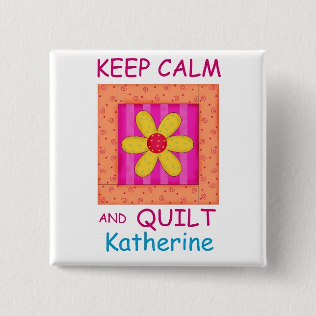 Keep Calm and Quilt Applique Flower Block 15 Cm Square Badge (Front)