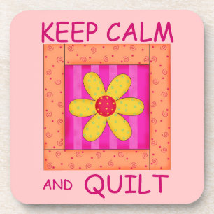 Keep Calm and Quilt Applique Flower Block Coaster