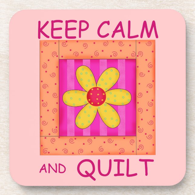 Keep Calm and Quilt Applique Flower Block Coaster (Front)