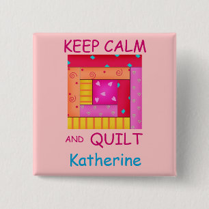 Keep Calm and Quilt Colourful Log Cabin Block 15 Cm Square Badge