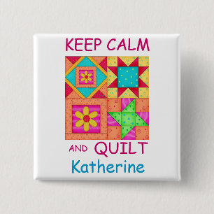 Keep Calm and Quilt Colourful Patchwork Blocks 15 Cm Square Badge