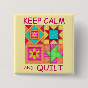 Keep Calm and Quilt Colourful Patchwork Blocks 15 Cm Square Badge