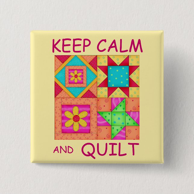 Keep Calm and Quilt Colourful Patchwork Blocks 15 Cm Square Badge (Front)
