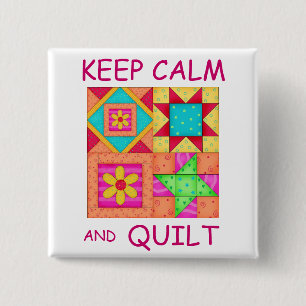 Keep Calm and Quilt Colourful Patchwork Blocks 15 Cm Square Badge