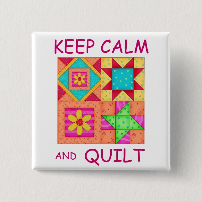 Keep Calm and Quilt Colourful Patchwork Blocks 15 Cm Square Badge (Front)