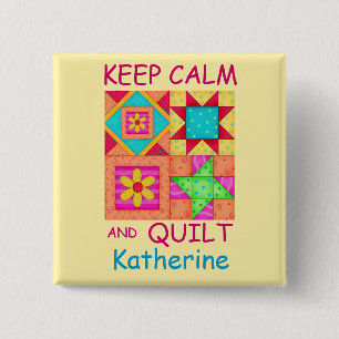 Keep Calm and Quilt Colourful Patchwork Blocks 15 Cm Square Badge
