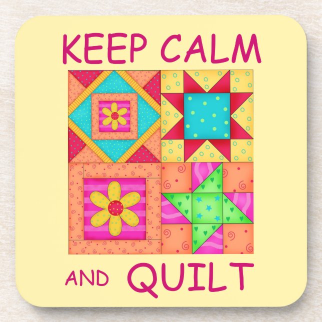 Keep Calm and Quilt Colourful Patchwork Blocks Coaster (Front)