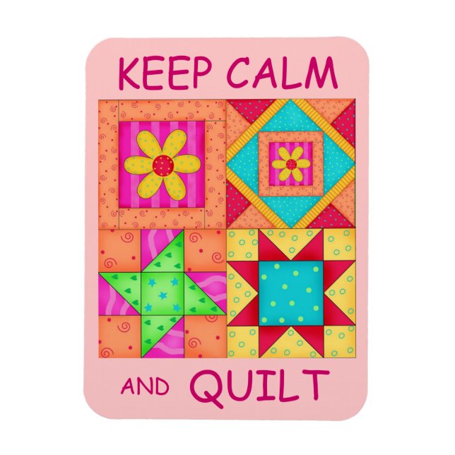 Keep Calm and Quilt Colourful Patchwork Blocks Magnet (Vertical)