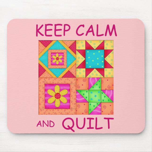 Keep Calm and Quilt Colourful Patchwork Blocks Mouse Pad (Front)