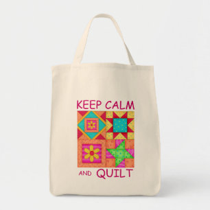 Keep Calm and Quilt Colourful Patchwork Blocks Tote Bag