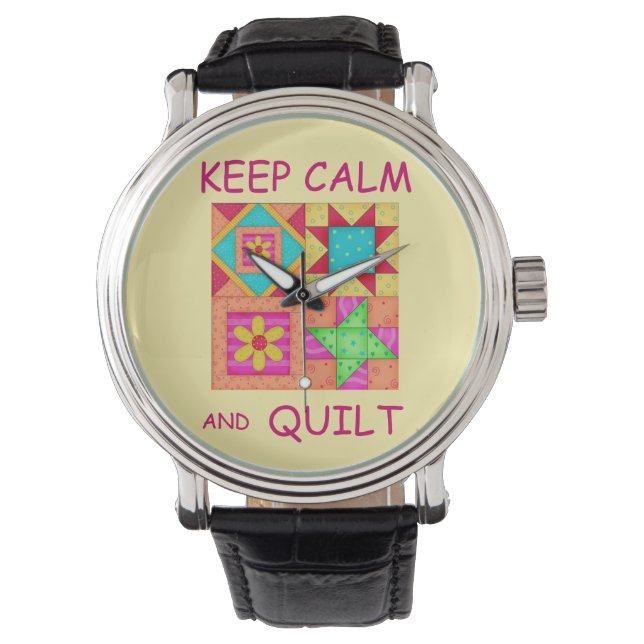 Keep Calm and Quilt Colourful Patchwork Blocks Watch (Front)