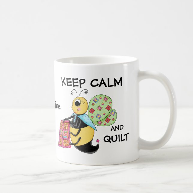 Keep Calm and Quilt Honey Bee Name Personalised Coffee Mug (Right)