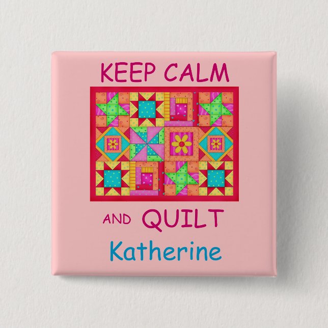Keep Calm and Quilt Multi Block Patchwork Quilt 15 Cm Square Badge (Front)