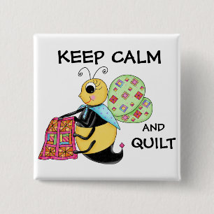 Keep Calm and Quilt Whimsy Honey Bee Art 15 Cm Square Badge