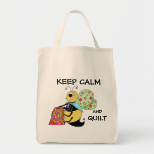 Keep Calm and Quilt Whimsy Honey Bee Art Tote Bag