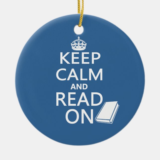 Keep Calm and Read On Ceramic Tree Decoration (Front)