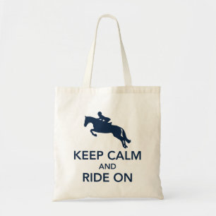 Keep Calm and Ride On Hunter Jumper Navy Blue Tote Bag