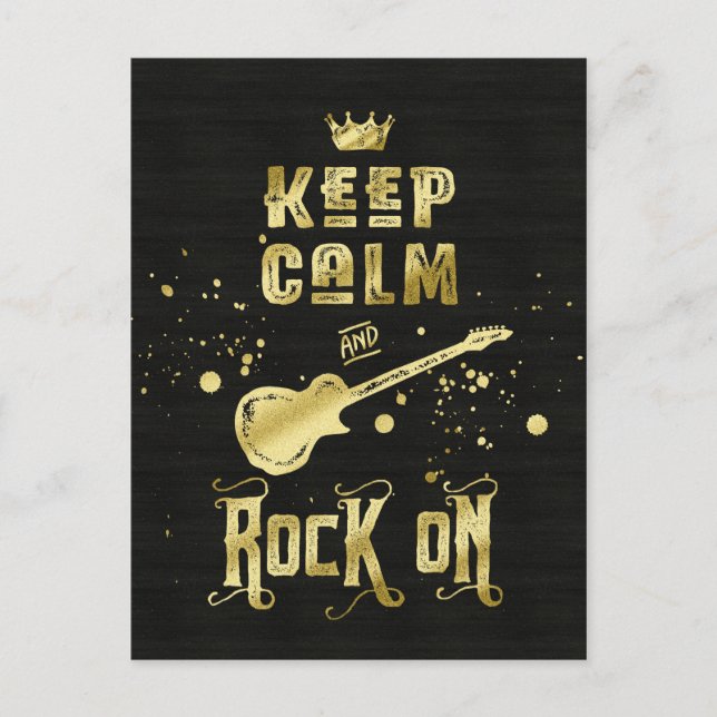 Keep Calm and Rock On Electric Guitar Typography Postcard (Front)