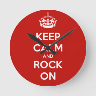 Keep Calm and Rock On Round Clock