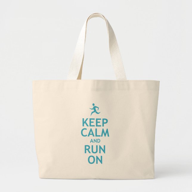 Keep Calm and Run On (blue) Large Tote Bag (Front)