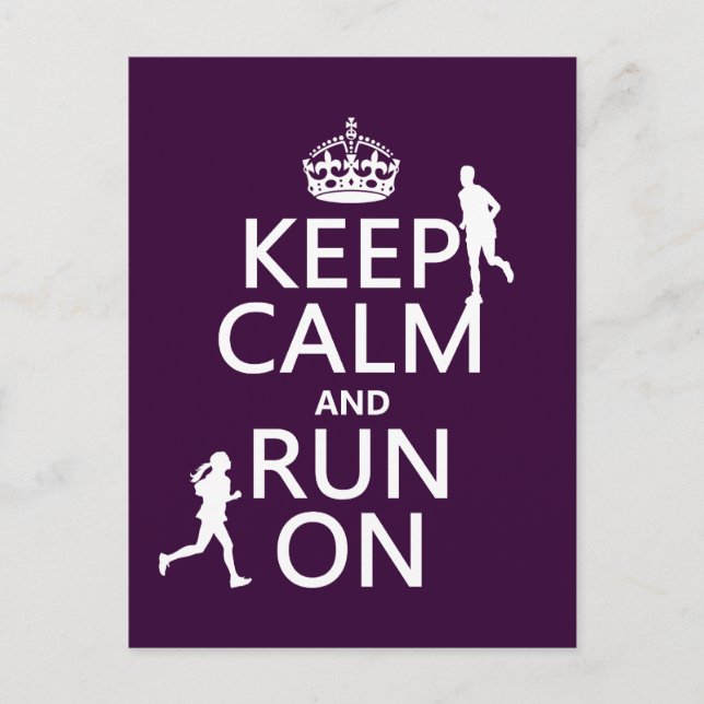 Keep Calm and Run On (customisable colours) Postcard (Front)