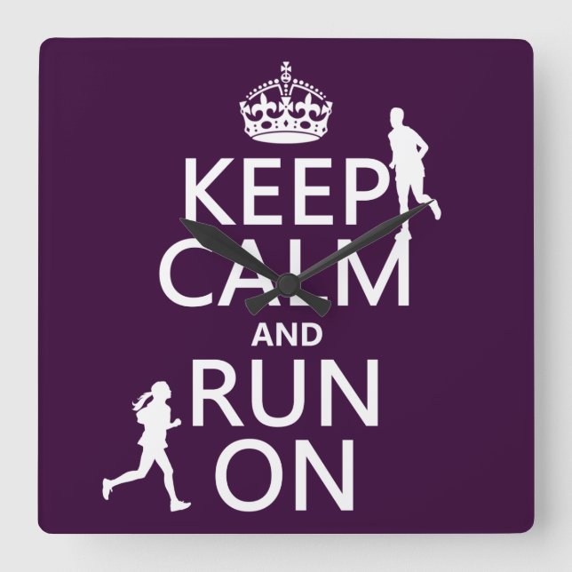 Keep Calm and Run On (customisable colours) Square Wall Clock (Front)