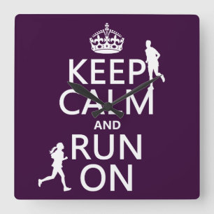 Keep Calm and Run On (customisable colours) Square Wall Clock