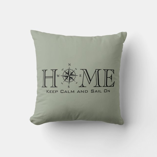 Keep Calm and Sail On nautical grey Cushion (Front)