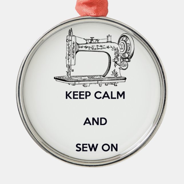 Keep Calm and Sew On Metal Tree Decoration (Front)