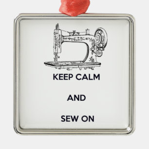 Keep Calm and Sew On Metal Tree Decoration