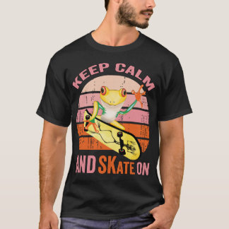 Keep Calm And Skate On, Golden Frog On Skateboard T-Shirt