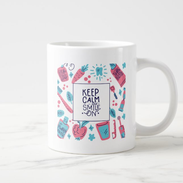 Keep Calm And Smile On | Cute Phrase Large Coffee Mug (Right)