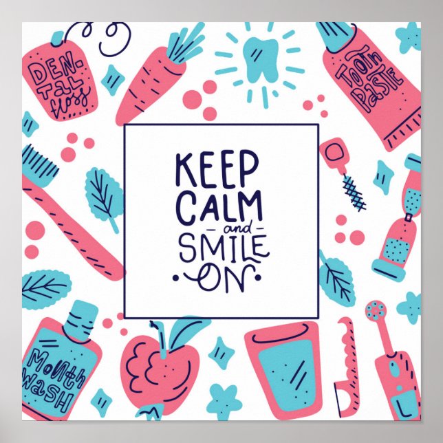 Keep Calm And Smile On | Cute Phrase Poster (Front)
