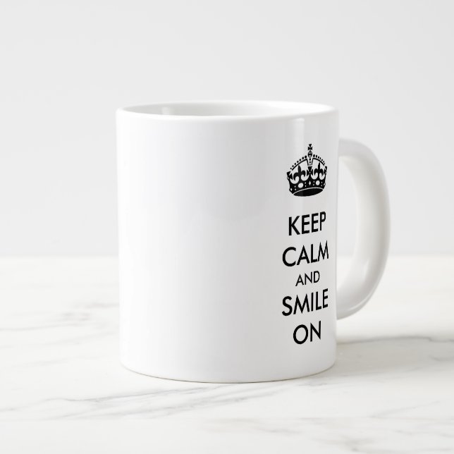 Keep Calm and Smile On White Kraft Paper Large Coffee Mug (Front Right)