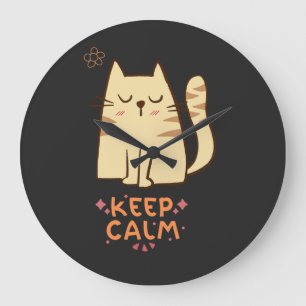 Keep Calm and Stay Cat Cool – Relaxed Cat Design Large Clock